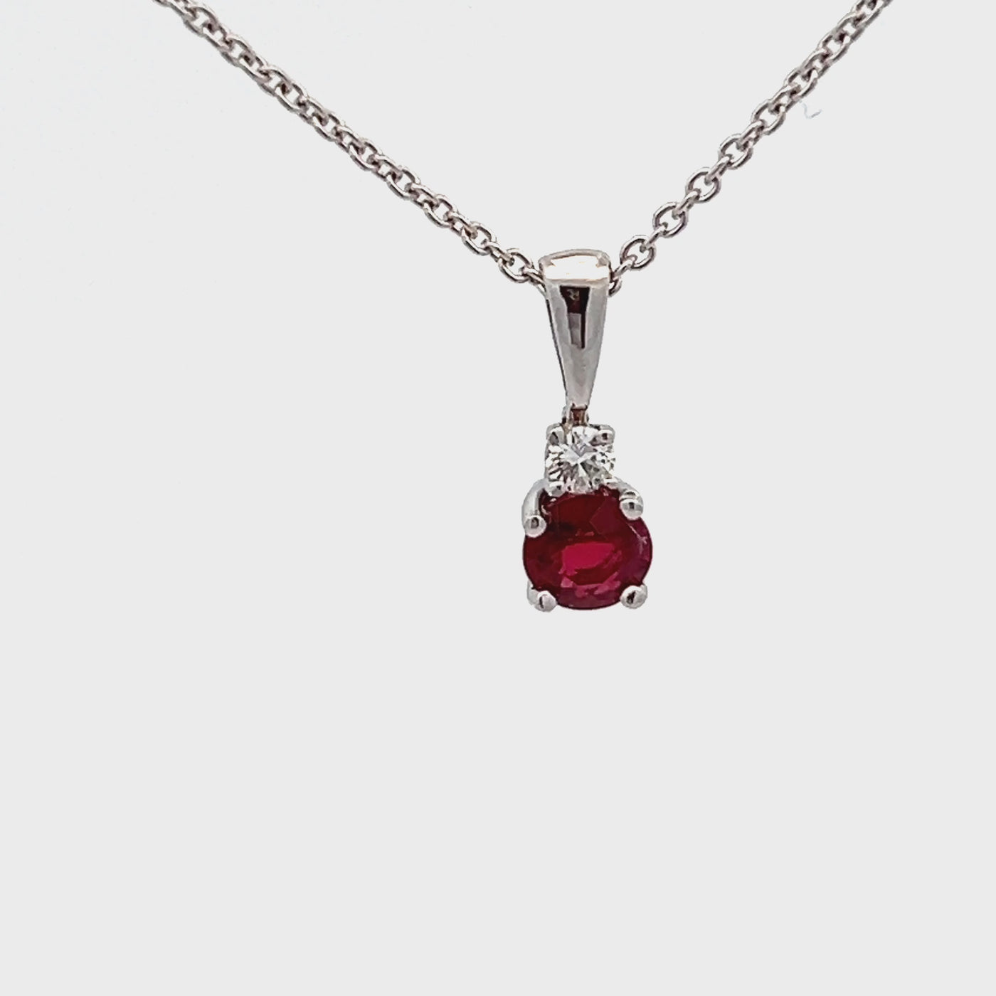 14k White Gold Round Ruby and Diamond Prong Set Pendant (0.47ct.)