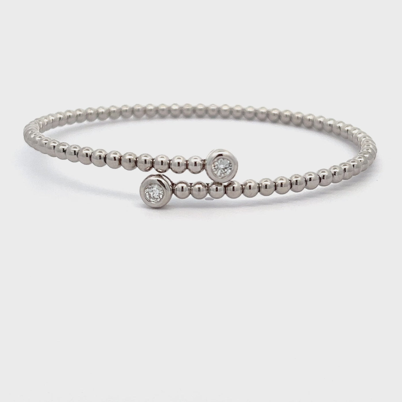 14k White Gold Round Diamond Bezel Set Flexible Beaded Bangle Bracelet (0.24ctw.)