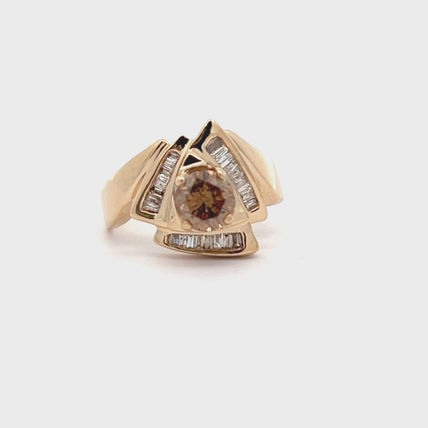 Estate 14k Yellow Gold Round Brown and Baguette Cut Diamond Ring (0.67ct.)