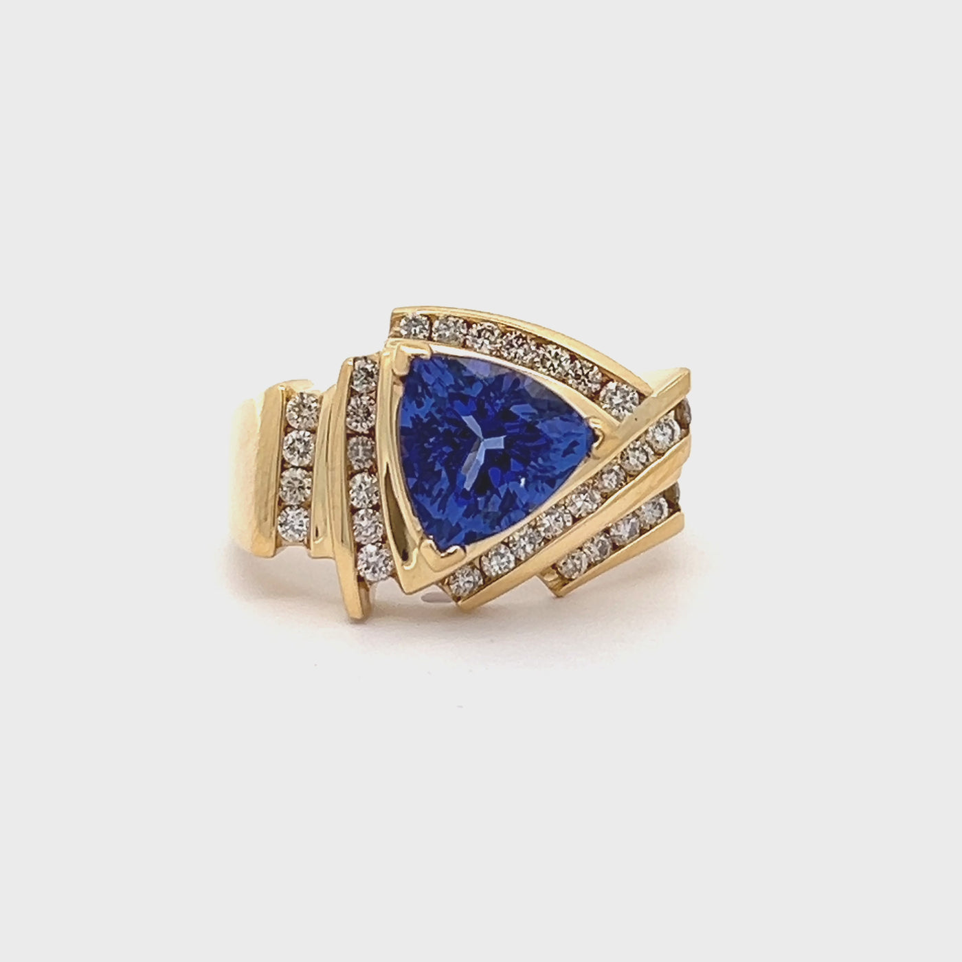 Estate 14k Yellow Gold Trillion Cut Tanzanite and Round Diamond Ring (1.10ct.)