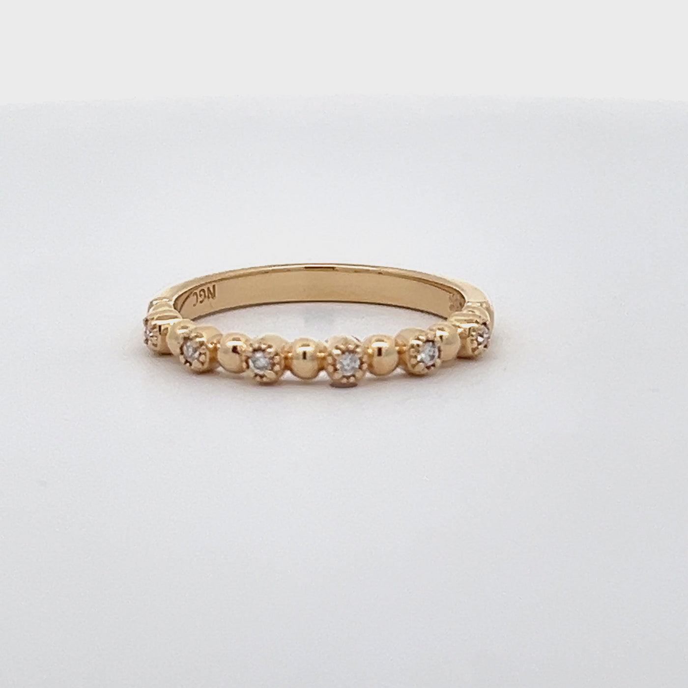 14k Yellow Gold Round Diamond Stackable Beaded Anniversary Band (0.06ctw.)