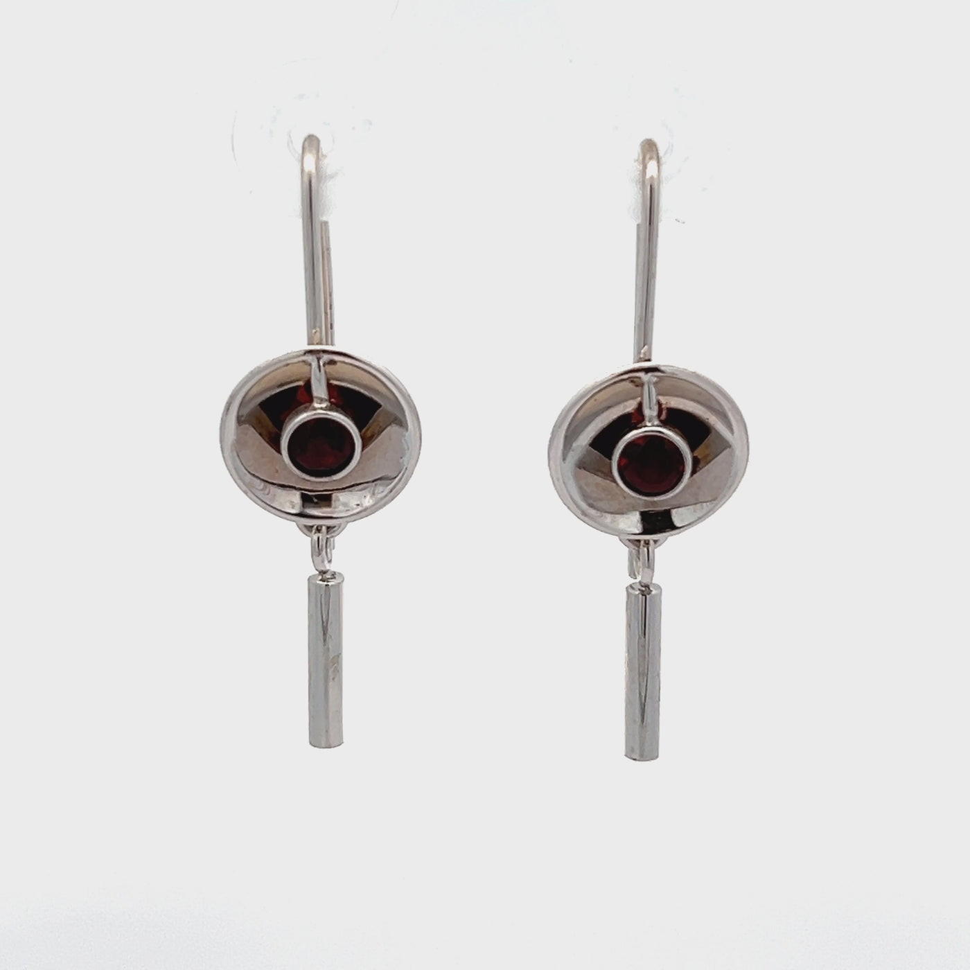 14k White Gold Bezel Set Round Garnet Reflections Earrings by Paul Richter (3.5mm)