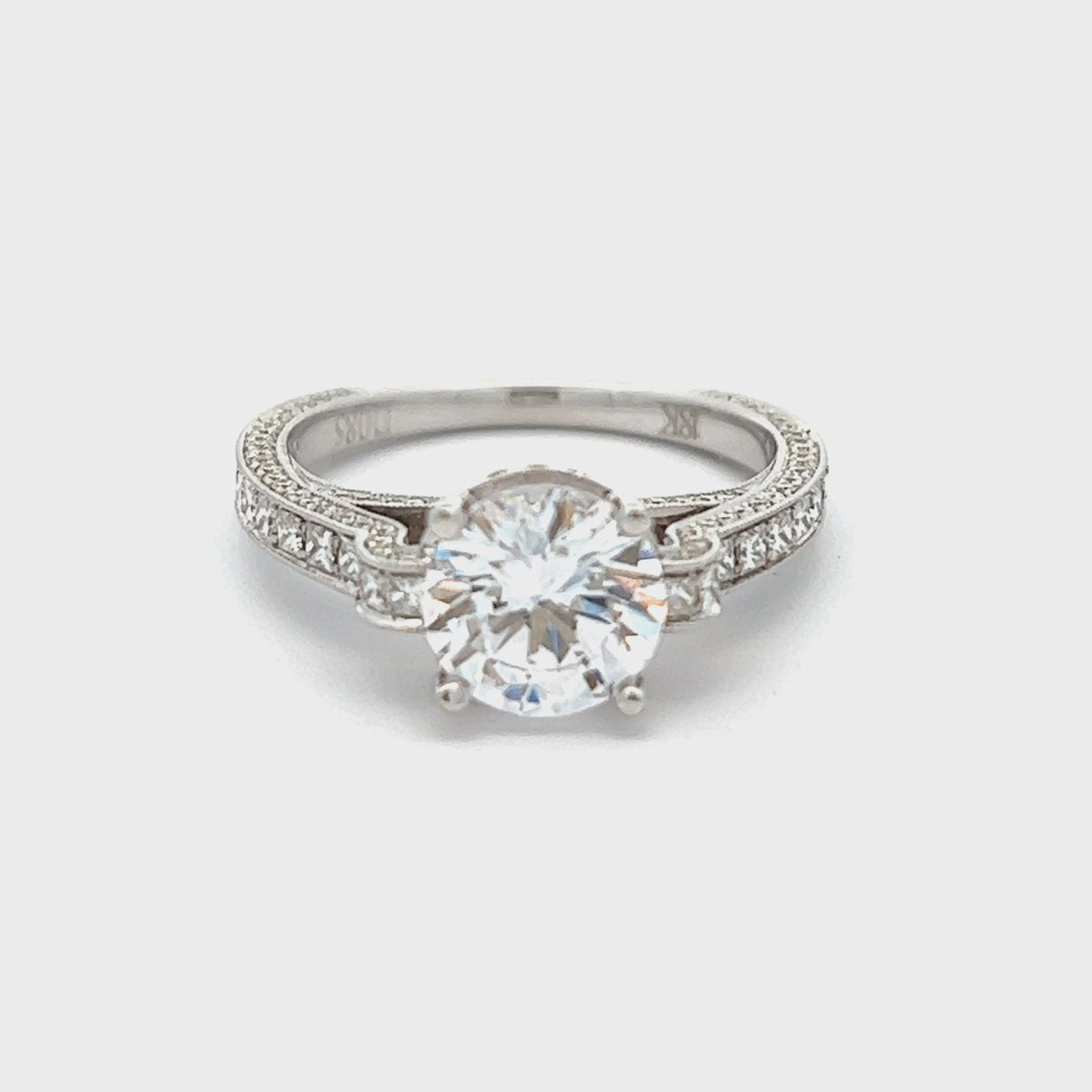 18k White Gold Round Diamond Hidden Halo Engagement Ring Setting ().44ctw)
