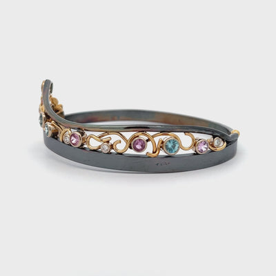 Oxidized Sterling Silver and 18k Yellow Gold Multistone Racine Bangle Bracelet by Paul Richter