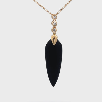 14k Yellow Gold Shield Matte Black Onyx and Round Diamond Pendant (0.09ctw.)