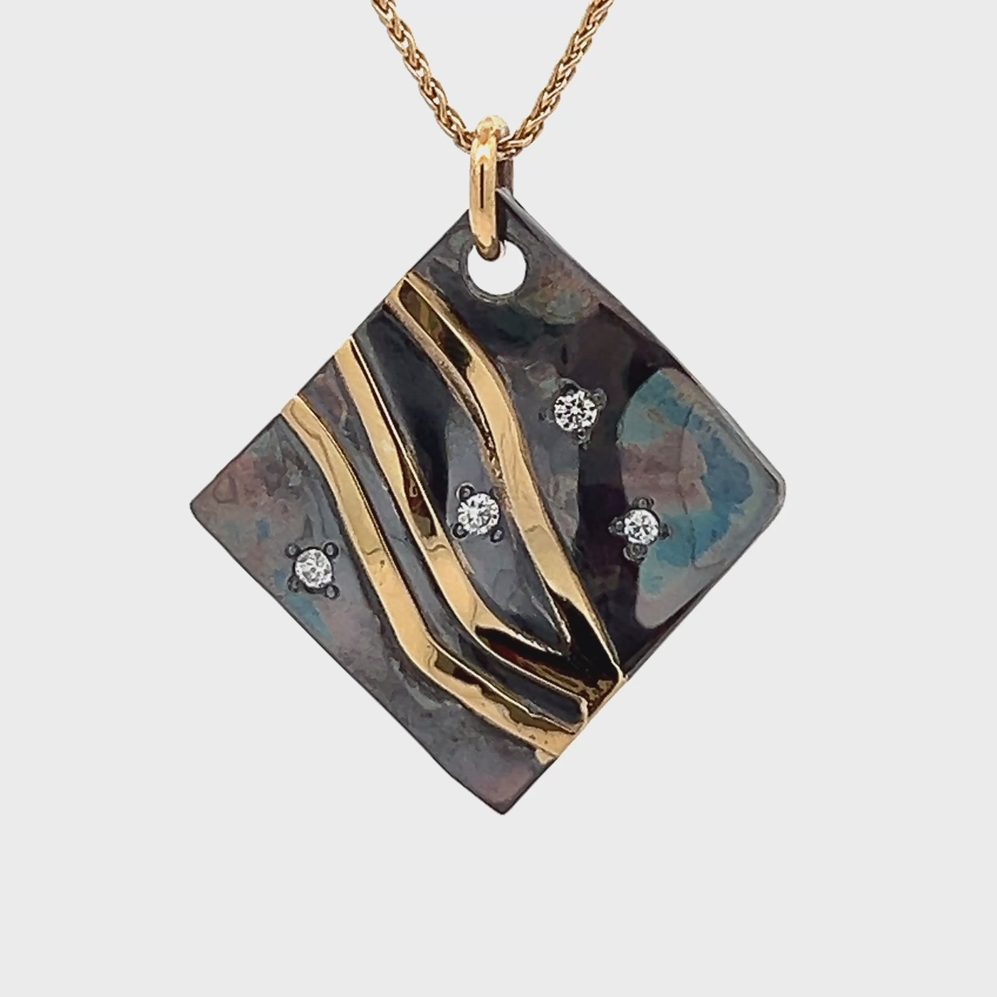 Oxidized Sterling Silver and 18k Yellow Gold Round Diamond Pathways Pendant by Paul Richter (0.06ctw.)