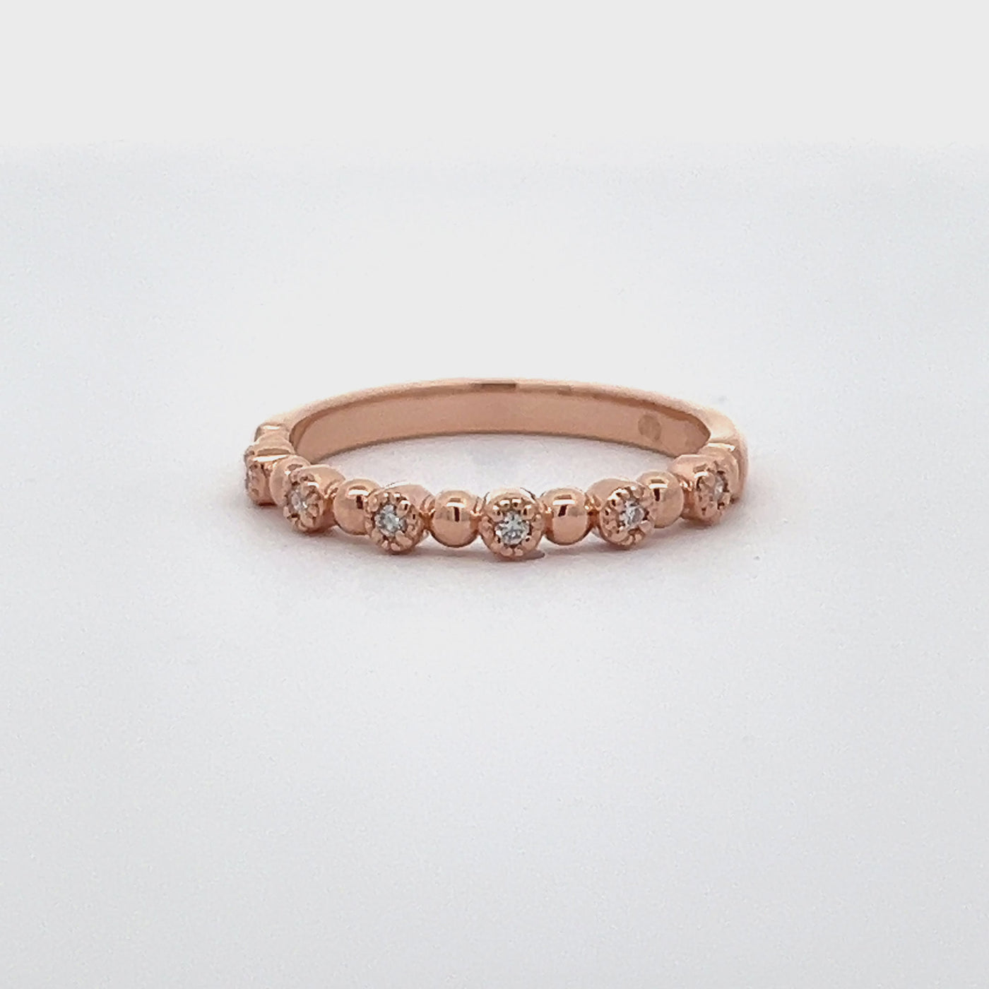 14k Rose Gold Round Diamond Stackable Beaded Anniversary Band (0.06ctw.)