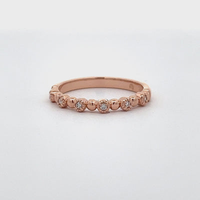 14k Rose Gold Round Diamond Stackable Beaded Anniversary Band (0.06ctw.)