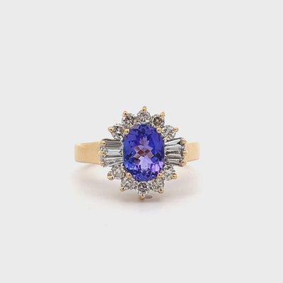 14k Yellow Gold Oval Tanzanite and Diamond Halo Ring (1.22ct.)