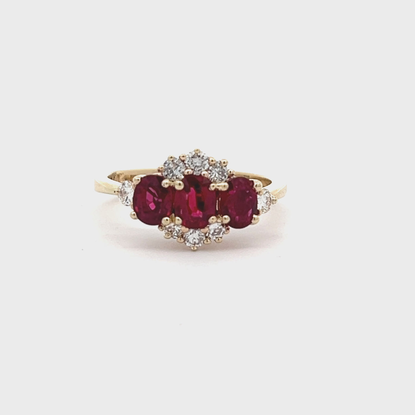 14k Yellow Gold Oval Ruby and Diamond Three Stone Ring (1.67ctw.)