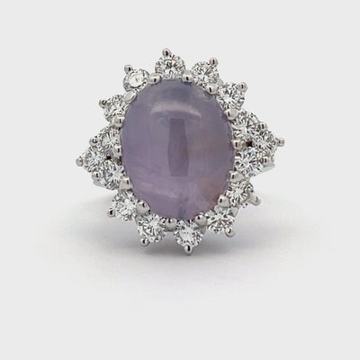 14k Oval Cabochon Lavender Star Sapphire and Diamond Halo Ring by Paul Richter (14.78ct.)