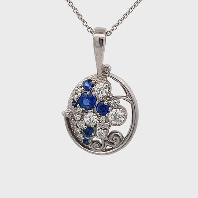 Estate 14k White Gold Round Sapphire and Diamond Pendant (0.43ctw.)