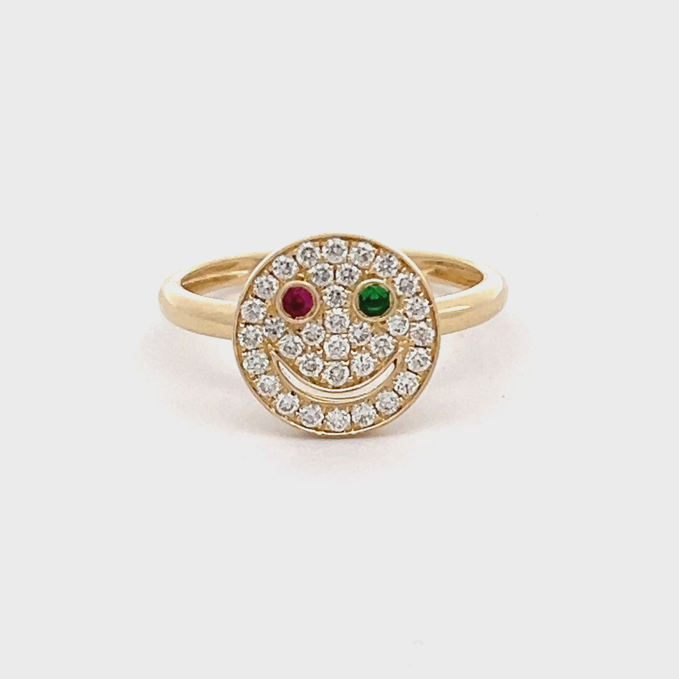 14k Yellow Gold Round Ruby, Tsavorite Garnet and Diamond Smiley Face Ring (0.31ctw.)