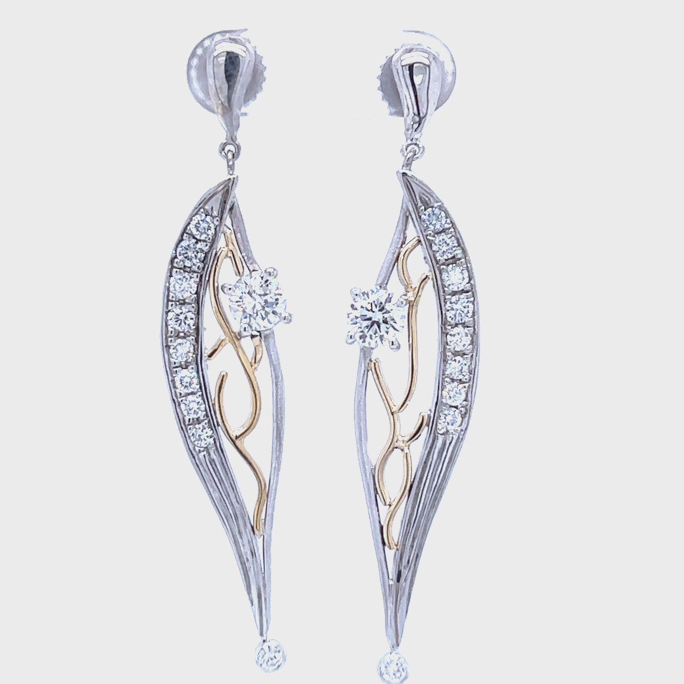 Custom Two-Tone White and Yellow Gold Diamond Drop Earrings by Paul Richter