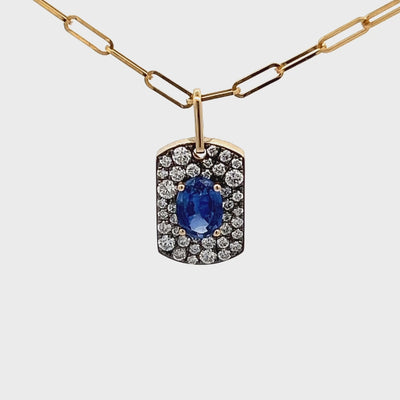 14k Yellow Gold Oval Sapphire and Round Diamond Halo Pendant and Paperclip Chain (0.95ct.)