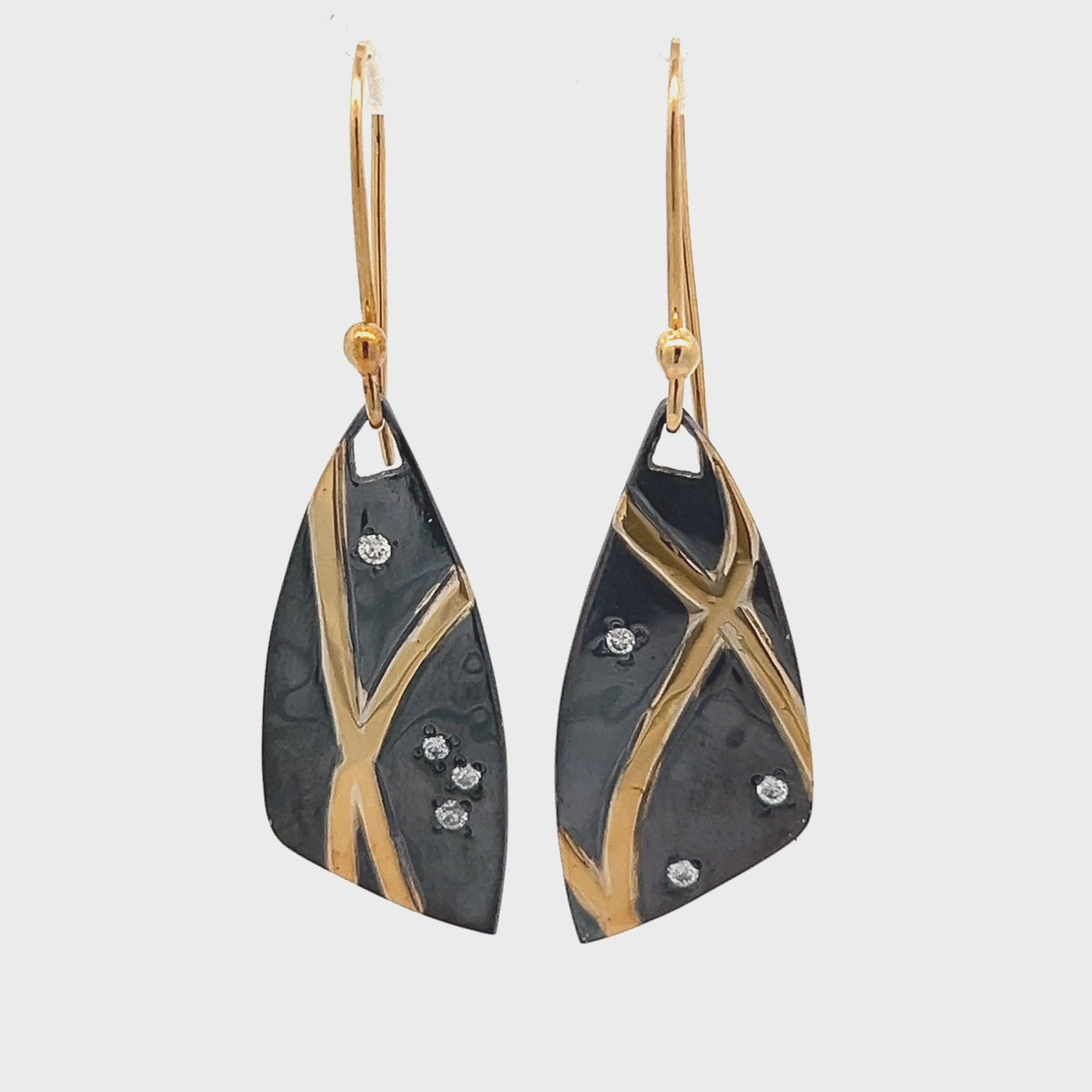 Oxidized Sterling Silver and 18k Yellow Gold Diamond Pathways Earrings by Paul Richter (0.09ctw.)