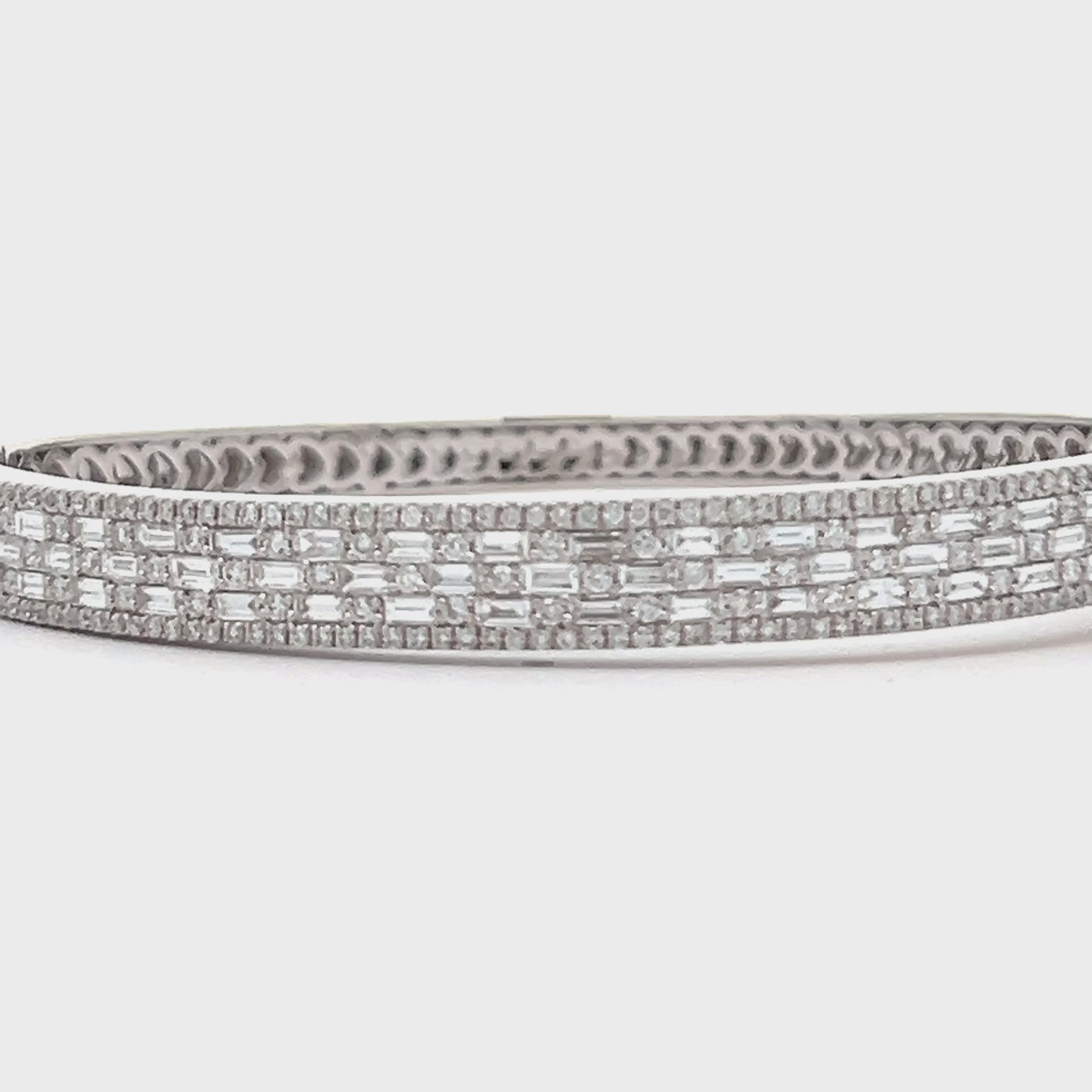18k White Gold Baguette Cut and Round Diamond Bangle Bracelet (2.65ctw.)