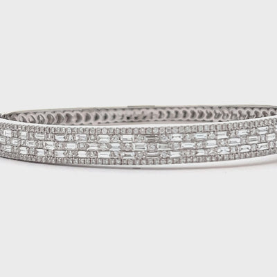18k White Gold Baguette Cut and Round Diamond Bangle Bracelet (2.65ctw.)
