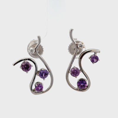 14k White Gold Round Purple Sapphire and Diamond Earrings by Paul Richter (1.64ctw.)