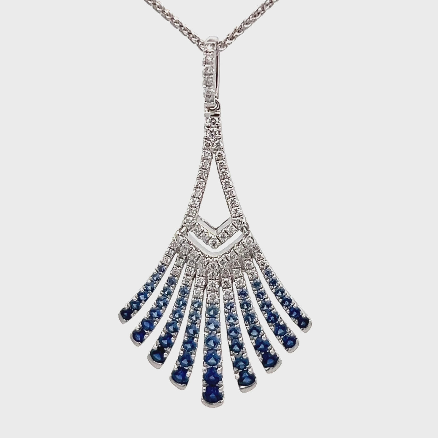 14k White Gold Round Sapphire and Diamond Art Deco Drop Pendant (0.96ctw.)