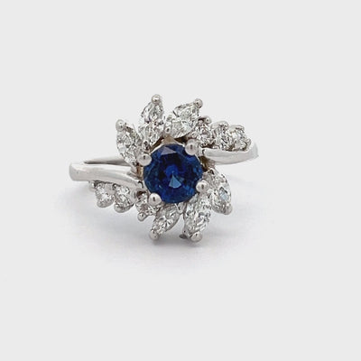 14k White Gold Round Ceylon Blue Sapphire and Diamond Halo Ring (0.84ct.)