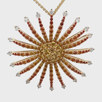 14k Yellow Gold Round Multicolor Sapphire and Diamond Sunburst Pendant (2.45ctw.)