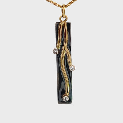 Oxidized Sterling Silver and 18k Yellow Gold Diamond Pathways Pendant by Paul Richter (0.12ctw.)
