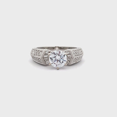 14k White Gold Round and Baguette Cut Diamond Engagement Ring Setting (0.66ctw.)