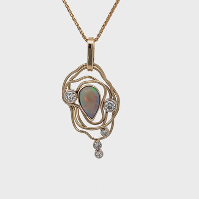Custom 14k Two Tone Yellow and White Gold Opal and Diamond Vines Pendant by Paul Richter