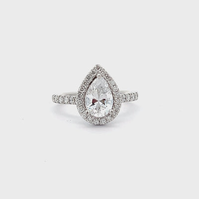 14k White Gold Round Diamond Halo Engagement Ring Setting for a 9x6mm Pear Shape Center Stone (0.50ctw.)