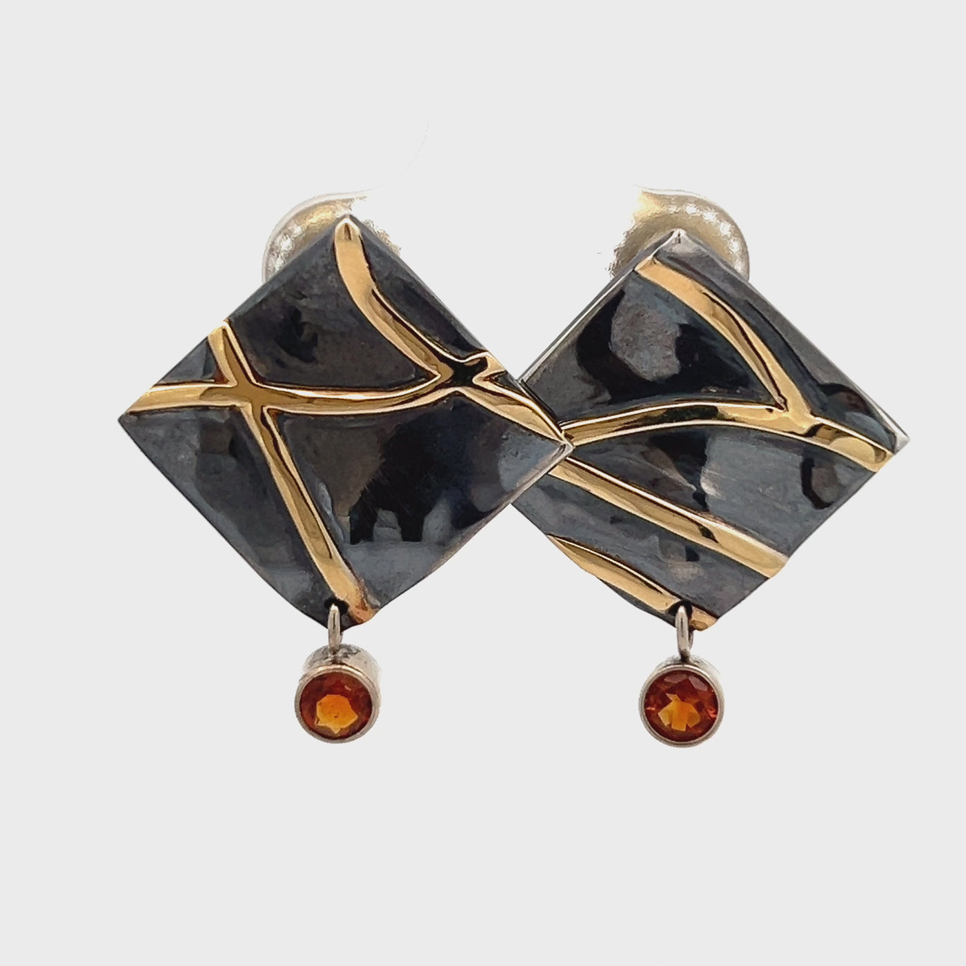 Oxidized Sterling Silver and 18k Yellow Gold Pathways Citrine Earrings by Paul Richter (3.7mm)