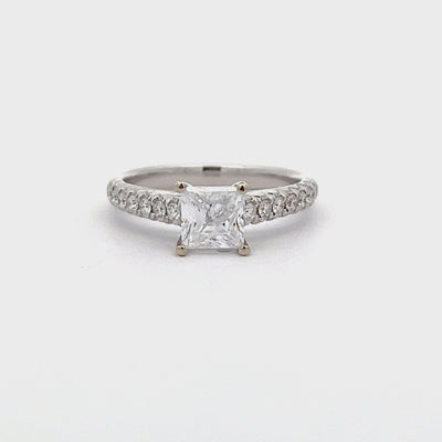 14k White Gold Round Diamond Prong Set Engagement Ring Setting for a Princess Cut Center Stone (0.25ctw.)