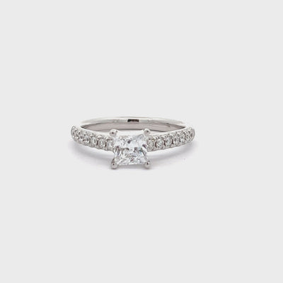 14k White Gold Round Diamond Prong Set Engagement Ring Setting for a 5mm Princess Cut Center Stone (0.22ctw.)