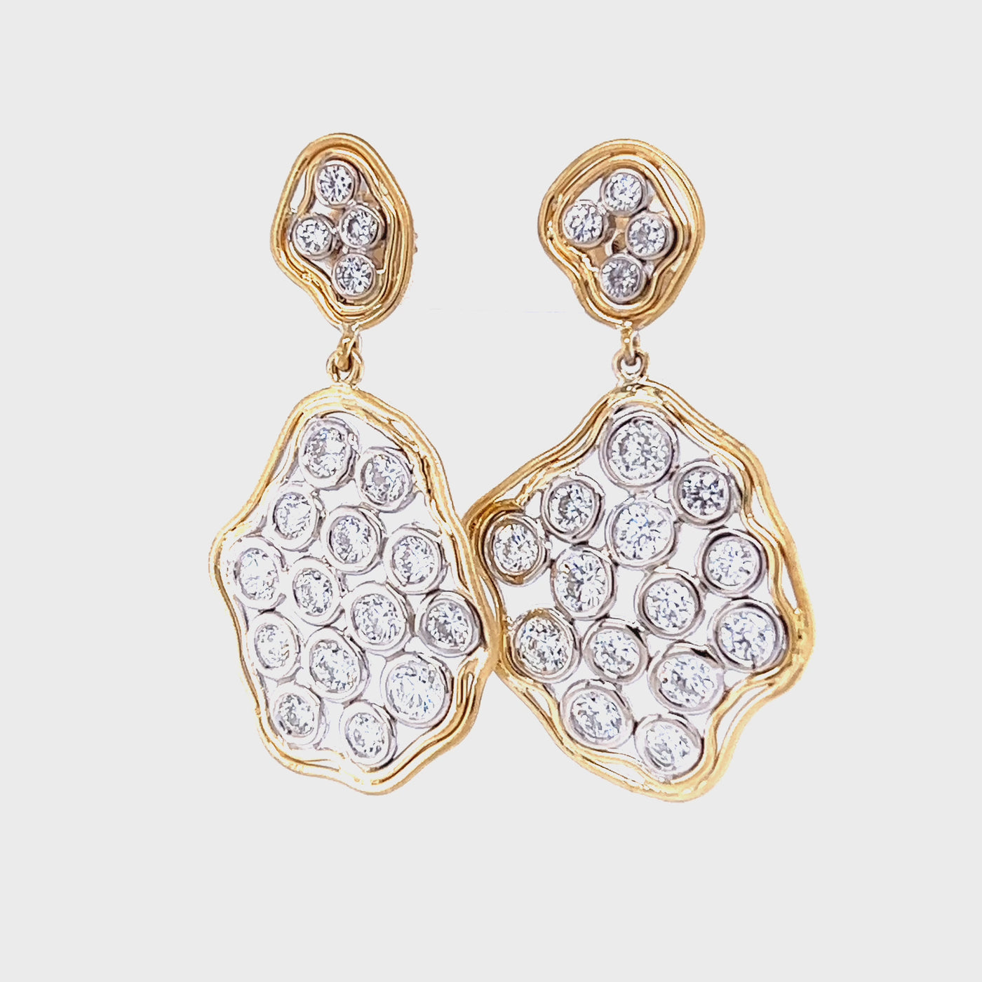 Custom 14k Two Tone Yellow and White Gold Diamond Drop Earrings by Paul Richter