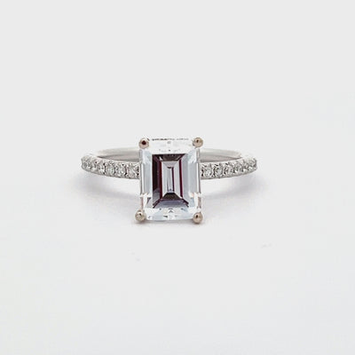 18k White Gold Round Diamond Prong Set Hidden Halo Engagement Ring Setting for an Emerald Cut Center Stone (0.26ctw.)