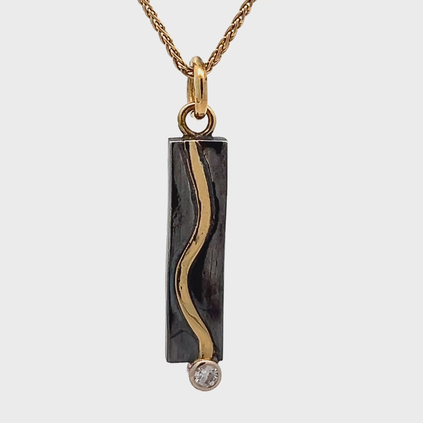Oxidized Sterling Silver and 18k Yellow Gold Round Diamond Pathways Pendant by Paul Richter (0.08ct.)