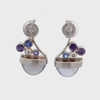 14k White Gold Chalcedony Quartz Multistone Earrings by Paul Richter