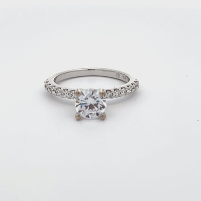 14k White Gold Round Diamond Prong Set Engagement Ring Setting (0.38ctw)