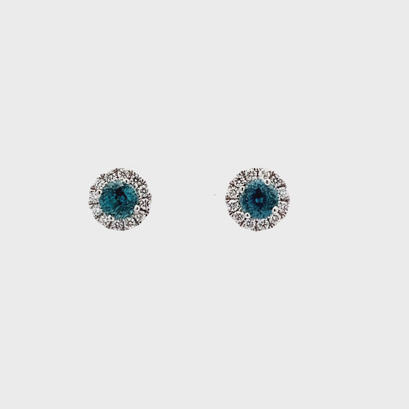 14k White Gold Round Blue Zircon and Diamond Halo Earrings (1.37ctw.)