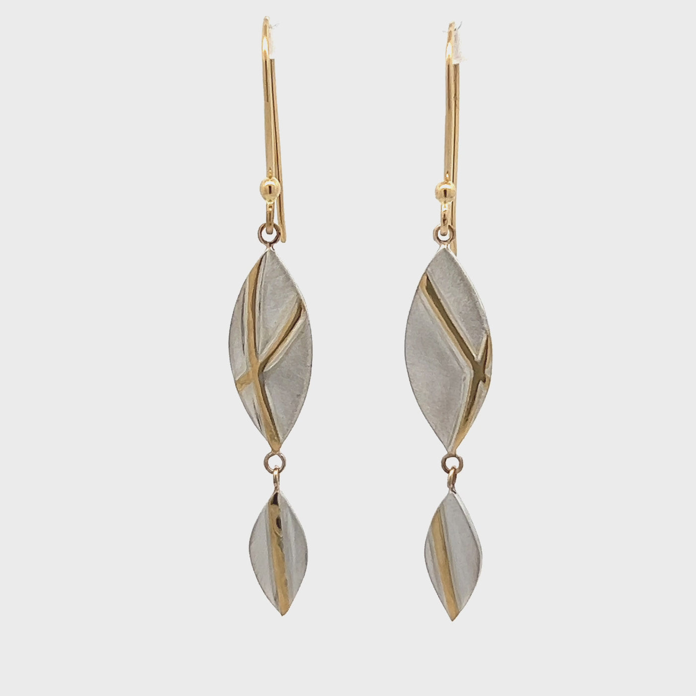 Satin Finished Sterling Silver and 18k Yellow Gold Leaf Earrings by Emily VanDerMaelen