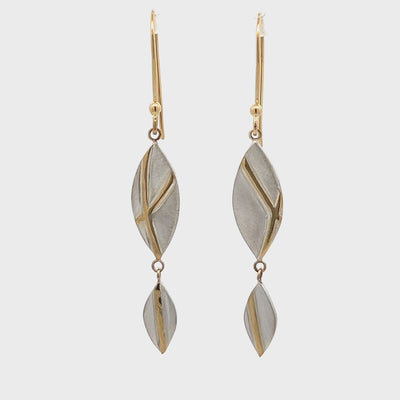 Satin Finished Sterling Silver and 18k Yellow Gold Leaf Earrings by Emily VanDerMaelen