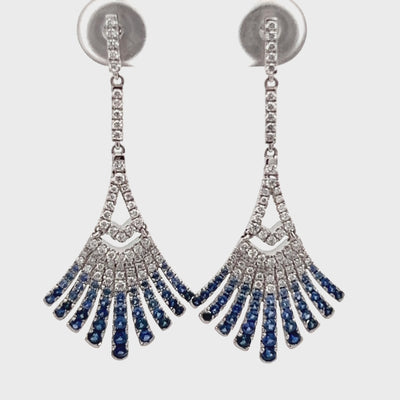 14k White Gold Round Sapphire and Diamond Art Deco Drop Earrings (0.80ctw.)