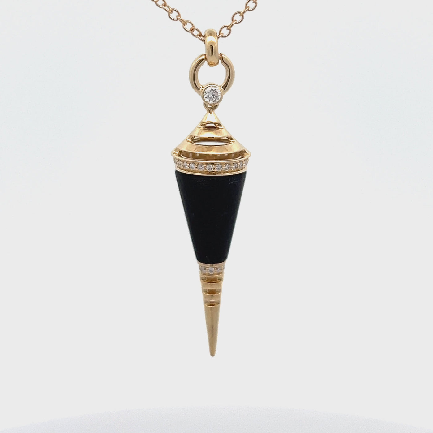 14k Yellow Gold Matte Black Onyx and Round Diamond Pendant (0.18ctw.)