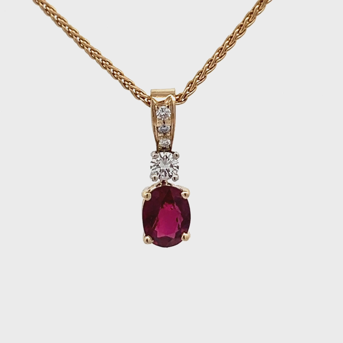 14k Yellow Gold Oval Ruby and Diamond Prong Set Pendant (1.18ct.)