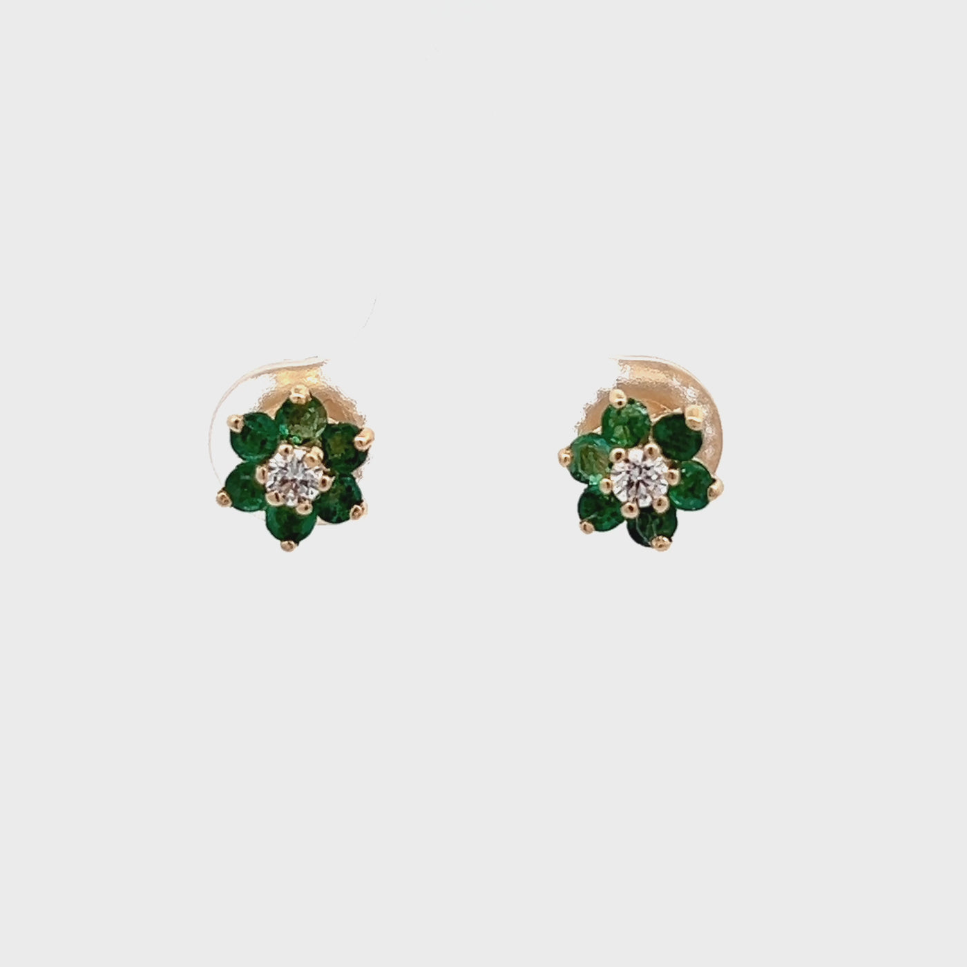 14k Yellow Gold Round Emerald and Diamond Earrings (0.38ctw.)