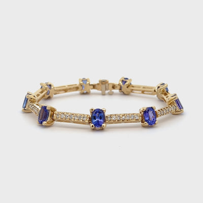 14k Yellow Gold Tanzanite and Diamond Prong Set Line Bracelet (9.90ctw.)