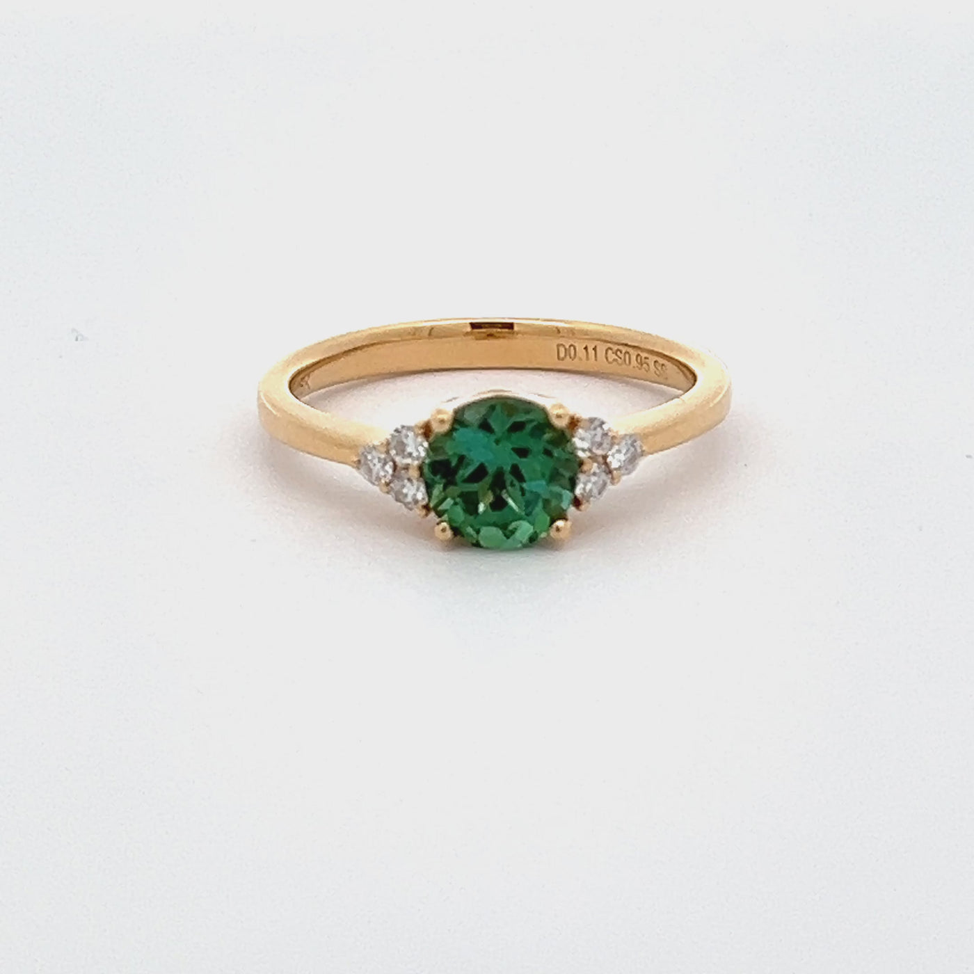 18k Yellow Gold Round Green Tourmaline and Diamond Prong Set Ring (0.95ct.)