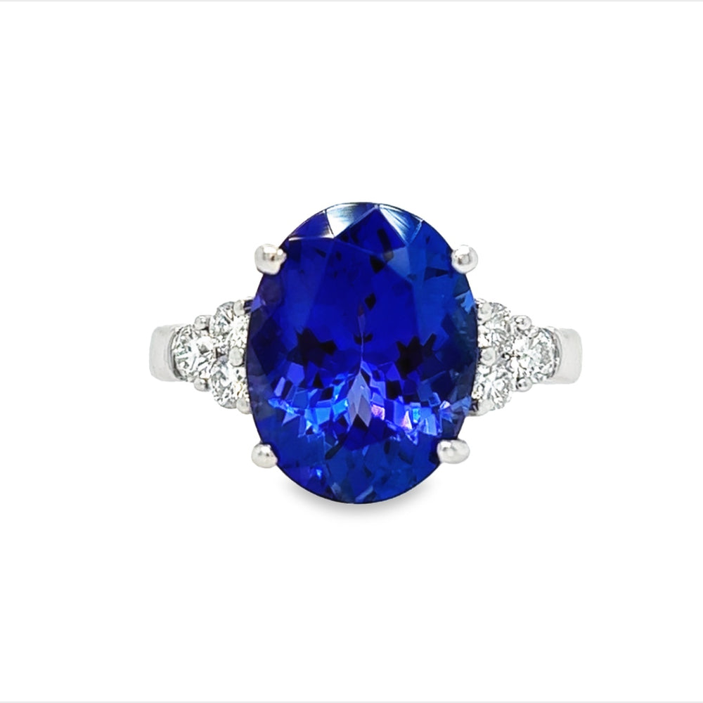 14k White Gold Oval Tanzanite and Round Diamond Ring (6.09ct.)