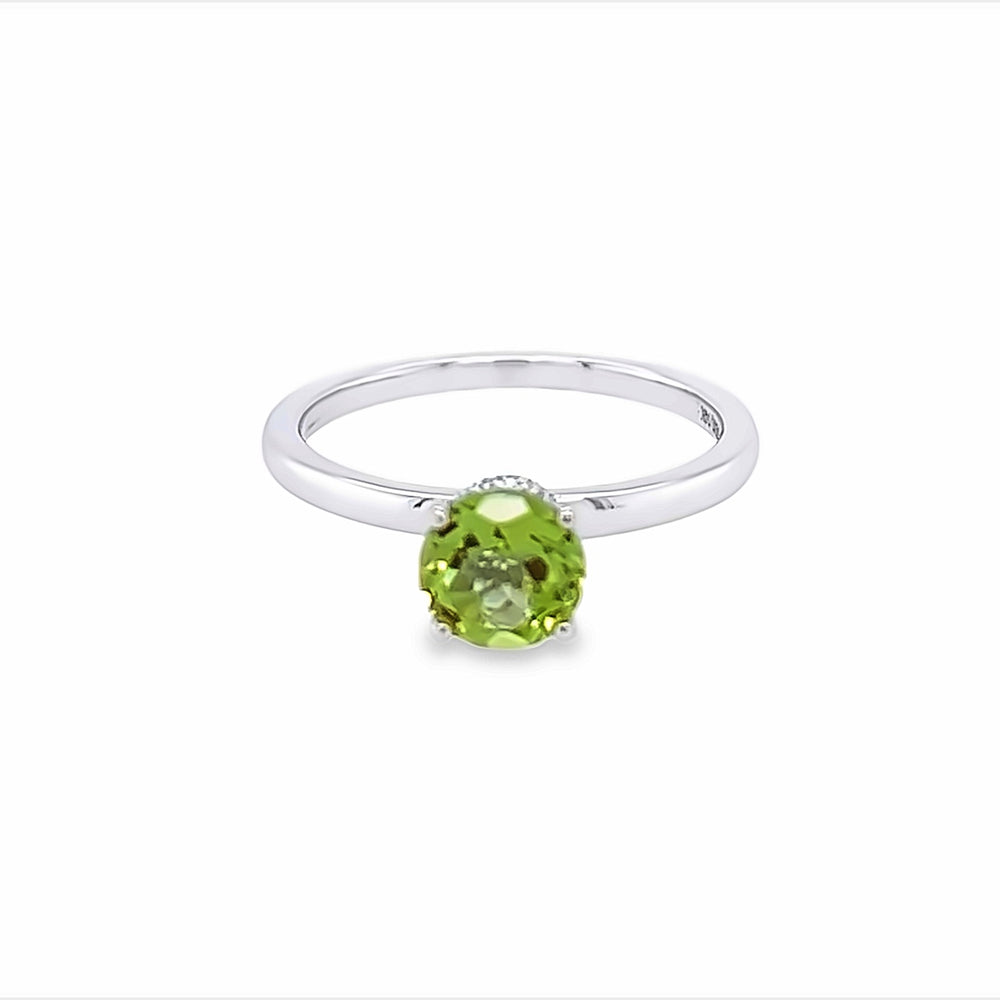 14k White Gold Round Peridot & Diamond Hidden Halo Ring (0.85ct.)