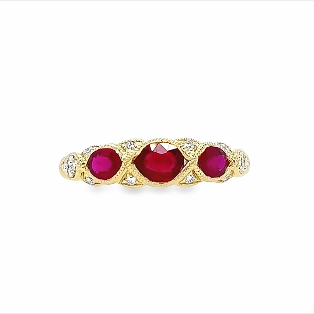 14k Yellow Gold Oval Ruby and Diamond Anniversary Band (0.85ctw.)